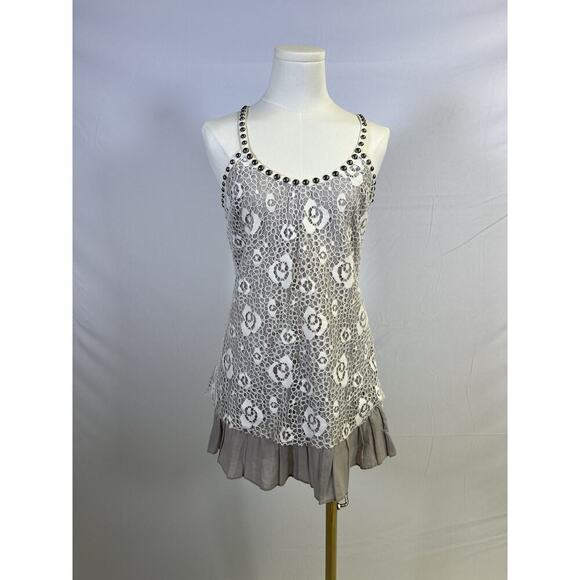 Vintage Y2K Mini Dress /Tunic Embellished Lace Cotton Babydoll Size S Fairy - Picture 1 of 10
